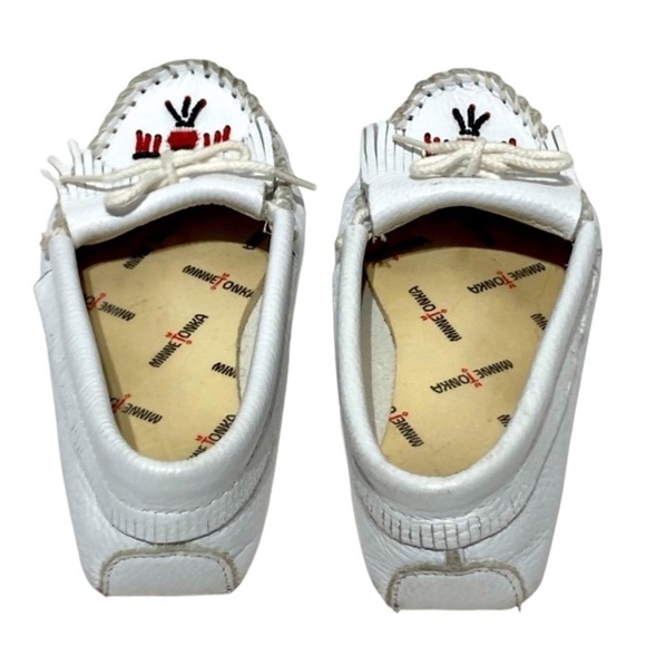 White Leather Minnetonka Thunderbird Moccasins - Picture 6 of 8